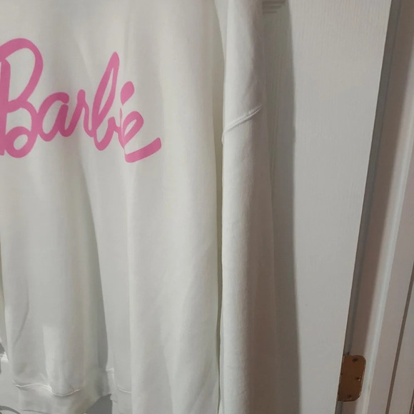 NWOT Barbie White with Pink BARBIE Logo Crew-neck Sweatshirt in Size XL - Picture 2 of 8